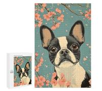 Jigsaws 1000 PCS for Teenagerss Boston Terrier with Cherry Blossoms Art Boston Terrier Art Puzzles for Adults Hands-on Game Birthday Present Birthday Present, Gifts, 1000 PCS