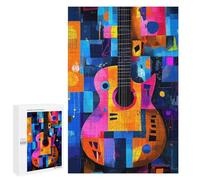 Jigsaws 1000 PCS for Teenagerss Expressionist Geometry Guitar - Vibrant Abstract Music Art Jigsaw Puzzle Brain Teaser Game Stress Reliever Challenging To Complete 1000 PCS