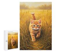 Jigsaws 1000 PCS for Teenagerss Ginger Kitten in Golden Field Painting Jigsaw Puzzle Brain Teaser Game Stress Reliever Challenging To Complete 1000 PCS