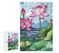 Jigsaws 1000 PCS for Teenagerss Lotus Flowers in Stained Glass Puzzles for Adults Hands-on Game Birthday Present Birthday Present, Gifts, 1000 PCS