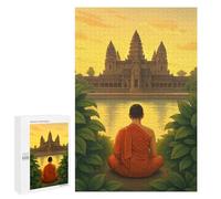 Jigsaws 1000 PCS for Teenagerss Monk Meditating at Angkor Wat Temple Jigsaw Puzzle Brain Teaser Game Stress Reliever Challenging To Complete 1000 PCS