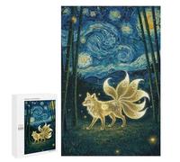 Jigsaws 1000 PCS for Teenagerss Nine-tailed Fox in Starry Night Jigsaw Puzzle Brain Teaser Game Stress Reliever Challenging To Complete 1000 PCS