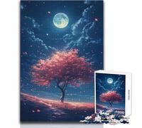 Jigsaws 1000 Pieces for Adults A Glowing Sakura Tree with Falling Petals at Night Educational Game Learning Educational Gift For Birthdays Size 38x52cm