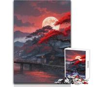 Jigsaws 1000 Pieces for Adults A Japanese Village Under A Crimson Moon Educational Game Learning Educational Gift For Birthdays Size 50x75cm