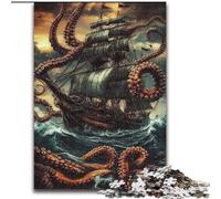 Jigsaws 1000 Pieces for Adults A Ship Entangled in Tentacles,Help The Brain Exercise Addictive Toys to Cultivate Patience Gift For Birthdays 50x75cm