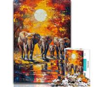 Jigsaws 1000 Pieces for Adults African Animal Elephant 1000 Piece Jigsaw,Family Entertainment Toys with Matching Poster And Trivia Sheet 38x26cm
