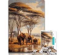 Jigsaws 1000 Pieces for Adults African Elephants,Educational Games Home Decoration Educational Game for Birthday,Chrismas (38x26cm)