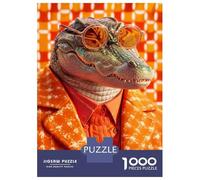 Jigsaws 1000 Pieces for Adults Alligator in Orange Style Suit Puzzles for Adults Brain Teaser Game Stress Reliever Unique Birthday And Xmas Gifts 70x50cm/1000pcs