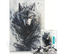 Jigsaws 1000 Pieces for Adults Alpha Wolf with Glowing Eyes, Impossible Game, Difficult Challenge, Enhance Love between Couples 50x75cm