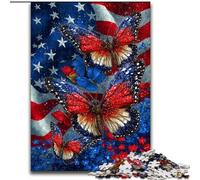 Jigsaws 1000 Pieces for Adults American Flag Butterfly, Stress Relief with Fully Interlocking Randomly Shaped Pieces for And 14 Years Old (Size 50x75cm)