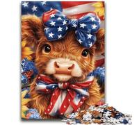 Jigsaws 1000 Pieces for Adults American Flag Highland Cow Family Game Stress Reliever Difficult Challenge Suitable for Couples 50x75cm