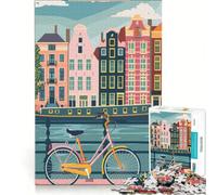 Jigsaws 1000 Pieces for Adults Amsterdam Canal Bike, Impossible Game, Difficult Challenge, Enhance Love between Couples 38x52cm