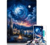 Jigsaws 1000 Pieces for Adults Ancient City Under The Night Sky,Stress Reliever Difficult Challenge Every Piece Is Unique - Challenging Family Fun Game (75x50cm)