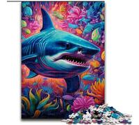 Jigsaws 1000 Pieces for Adults Animal Art Shark Made of Wood, Perfect for Birthday, Christmas 50x75cm Challenging & Entertaining, Family Activity