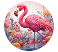 Jigsaws 1000 Pieces for Adults Art Psychedelic Flamingo Round Jigsaw Challenging DIY Art for Enthusiasts, for Relaxation (67.5x67.5cm)