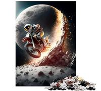 Jigsaws 1000 Pieces for Adults Astronaut Riding Motorbike Help The Brain Exercise Wall Decoration Educational Toy Suitable for People Aged 14 And Above (38x26cm)