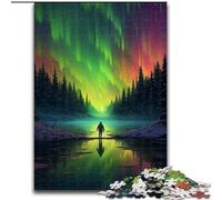 Jigsaws 1000 Pieces for Adults Aurora in The Sky Made of Wood, Perfect for Birthday, Christmas 50x75cm Challenging & Entertaining, Family Activity