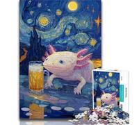 Jigsaws 1000 Pieces for Adults Axolotl with Beer Starry Night 1000 Pieces for Teenagers,for Educational Game Challenge Toy Deal As Gifts for The Whole Family 75x50cm