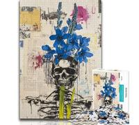 Jigsaws 1000 Pieces for Adults Basquiat-style Flowers And Skulls,Educational Games Home Decoration Educational Game for Birthday,Chrismas (38x26cm)