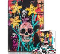 Jigsaws 1000 Pieces for Adults Basquiat-style Flowers And Skulls, Fun at Home Activities,Educational Game for Birthday, Chrismas for And Age 14 38x26cm