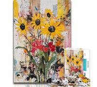 Jigsaws 1000 Pieces for Adults Basquiat-style Flowers, Challenging & Brainteasing,is Ideal As Gifts for The Whole Family for Age 14+ 38x26cm