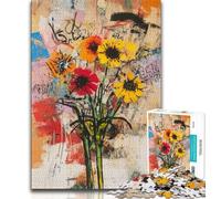 Jigsaws 1000 Pieces for Adults Basquiat-style Flowers, Fun at Home Activities,Educational Game for Birthday, Chrismas for And Age 14 38x26cm