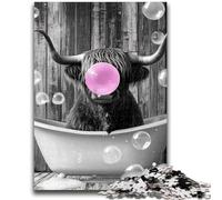 Jigsaws 1000 Pieces for Adults Bathroom Highland Cow for Age 14 Years And over Family Games Christmas Game Presents for Women 50x75cm
