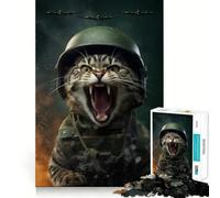 Jigsaws 1000 Pieces for Adults Battle Cat Ready For War Fine Cut Art Brain Game Gift Quiet Time Game Birthday Fun Gift (38x26cm)