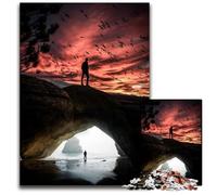 Jigsaws 1000 Pieces for Adults Beach Cave Red Clouds Sky Challenging Puzzles for Family And Friends Suitable for Ages 1000 PCS(75x50cm)