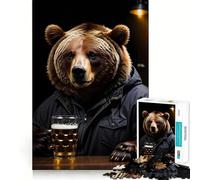 Jigsaws 1000 Pieces for Adults Bear Funny Drinking Fine Cut Art Brain Game Gift Quiet Time Game Birthday Fun Gift (50x75cm)