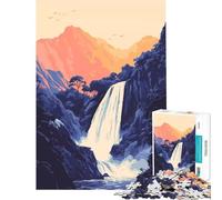 Jigsaws 1000 Pieces for Adults Beautiful Hawaiian Waterfall Zen Nature Minimalist Illustration Art Educational Games Learning Educational Toys Gifts For Birthdays A Work of Art (Size 75x50cm)