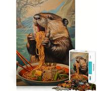 Jigsaws 1000 Pieces for Adults Beaver Noodle Feast- Fine Cut Art Brain Game Gift Quiet Time Game Birthday Fun Gift (38x26cm)