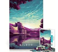 Jigsaws 1000 Pieces for Adults Bilbao Cityscape with Guggenheim Museum Fine Cut Art Brain Game Gift Quiet Time Game Birthday Fun Gift (38x52cm)