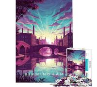 Jigsaws 1000 Pieces for Adults Birmingham Cityscape with River And Bridges Puzzle for Adults Brain Teaser Game Improve Memory Christmas Birthday Gifts (Size 38x52cm)