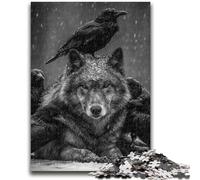 Jigsaws 1000 Pieces for Adults Black And White Wolf Crow 1000 Pieces for Teenagers,for Educational Game Challenge Toy Deal As Gifts for The Whole Family (38x26cm)