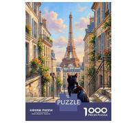 Jigsaws 1000 Pieces for Adults Black Cat Eiffel Tower in Paris Adult Jigsaw Puzzle Toy Wall Decor Home Decoration Fun at Home Activities, 38x26cm/1000pcs