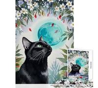 Jigsaws 1000 Pieces for Adults Black Cat Gazing at Moon Watercolor Impossible Game Learning Educational Educational Toy Wishlist with Santa Claus (38x52cm)