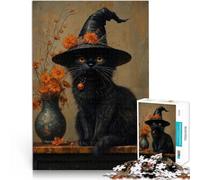Jigsaws 1000 Pieces for Adults black cat Made of cardboard Suitable for ages 14 and up Antistress Vacation at home Killing time Family Fun Gift。size:38x52cm/14.96x20.47inch
