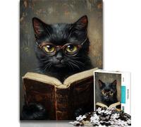 Jigsaws 1000 Pieces for Adults Black Cat Reading, Challenging Game And Family Play,Birthday Present, Gifts, Wall Art for Ages 14+ 38x26cm
