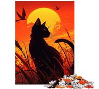 Jigsaws 1000 Pieces for Adults Black Cat Silhouette at Sunset Help The Brain Exercise Wall Decoration Educational Toy Suitable for People Aged 14 And Above (38x26cm)