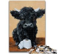 Jigsaws 1000 Pieces for Adults Black Cow Playing with Toilet Paper 1000 Piece Jigsaw,Family Entertainment Toys with Matching Poster And Trivia Sheet (38x26cm)