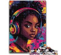 Jigsaws 1000 Pieces for Adults Black Girl Listening to Music Adult Puzzles,Challenging Game Gifts for Is Ideal As A Gift for The Whole Family (26x38cm)