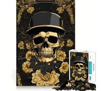 Jigsaws 1000 Pieces for Adults Black Gold Skull Army Art Sharp Joint Play, Problem Solve Toy, Calm Fun Time, Christmas Art Display (50x75cm)
