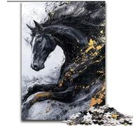Jigsaws 1000 Pieces for Adults Black Golden Horse, Educational Toys for Is Ideal As A Gift for The Whole Family for And 14 Years Old (Size 26x38cm)