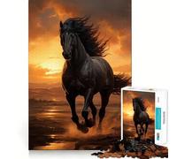 Jigsaws 1000 Pieces for Adults Black Horse Galloping Sharp Joint Play, Problem Solve Toy, Calm Fun Time, Christmas Art Display (38x26cm)