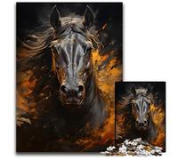Jigsaws 1000 Pieces for Adults Black Horse Gold Paint Wooden Jigsaw Puzzles for Adults Perfect DIY Artwork 1000 PCS(75x50cm)