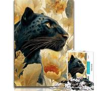 Jigsaws 1000 Pieces for Adults Black Leopard Flowers 1000 Piece Jigsaw,Family Entertainment Toys with Matching Poster And Trivia Sheet 38x26cm