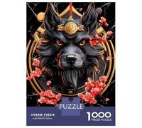 Jigsaws 1000 Pieces for Adults Black Schnauzer Dog with Cherry Blossoms Puzzles for Adults Brain Teaser Game Stress Reliever Unique Birthday And Xmas Gifts 70x50cm/1000pcs