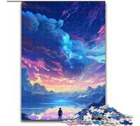 Jigsaws 1000 Pieces for Adults Black Sky with Rainbow Clouds Made of Wood, Perfect DIY Art Decor Or Birthday Gift 50x75cm Brain Teaser Game for Teenagers, Perfect