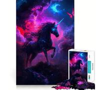 Jigsaws 1000 Pieces for Adults Black Unicorn in Nebula Sharp Joint Play, Problem Solve Toy, Calm Fun Time, Christmas Art Display (50x75cm)